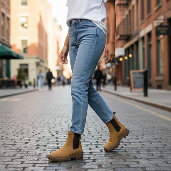 Timberland Cortina Valley Chelsea Boots Womens 7 Wheat Nubuck Lug Sole Pull On - Picture 3 of 13